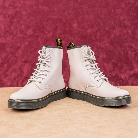 Dr Martens Unisex Zavala Taupe Leather Flat Combat boots M6 W7 - Picture 3 of 8